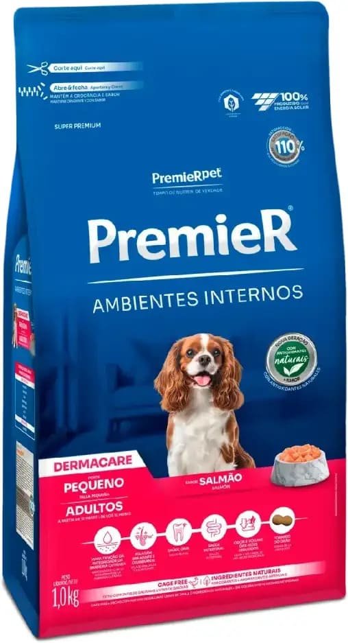 Ração PremieR Ambientes Internos Dermacare para Cães Adultos de Porte Pequeno Salmão, 2,5kg