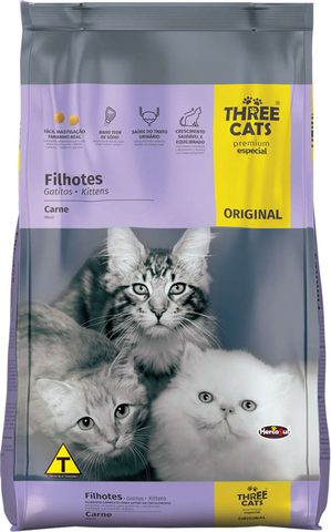 Ração Three Cats Original Sabor Carne para Gatos Filhotes 1kg
